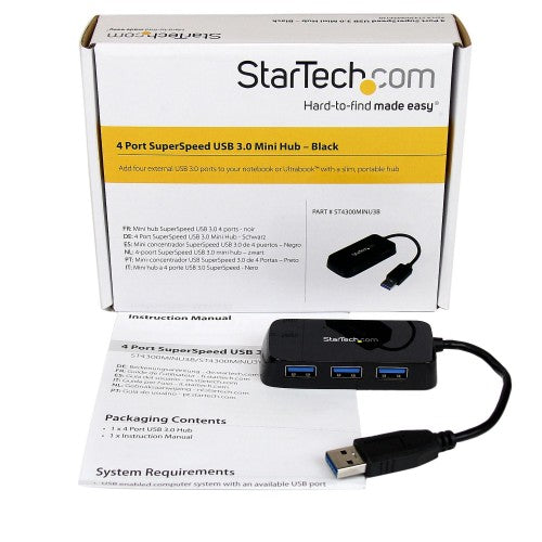 StarTech.com ST4300MINU3B interface hub USB 3.2 Gen 1 (3.1 Gen 1) Type-A 5000 Mbit/s Black