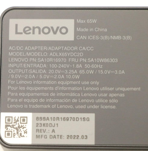 Lenovo 5A10W86303 power adapter/inverter Indoor 65 W Black