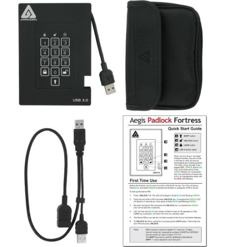 Apricorn Aegis Padlock Fortress 1TB external hard drive 5400 RPM USB Type-A 3.2 Gen 1 (3.1 Gen 1) Black