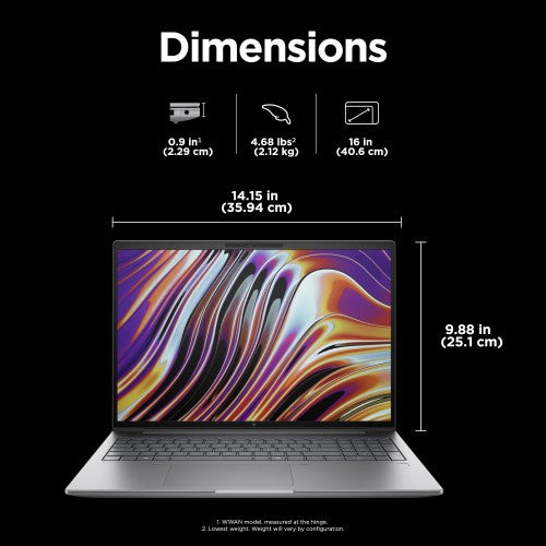 HP ZBook Power G11 Intel Core Ultra 7 165H Mobile workstation 16" WUXGA 32 GB DDR5-SDRAM 1 TB SSD NVIDIA RTX 2000 Ada Wi-Fi 6E (802.11ax) Windows 11 Pro Silver