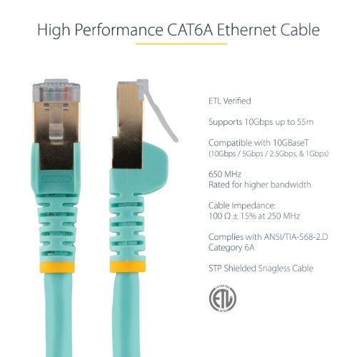 StarTech.com C6ASPAT6AQ networking cable Turquoise 70.9" (1.8 m) Cat6a