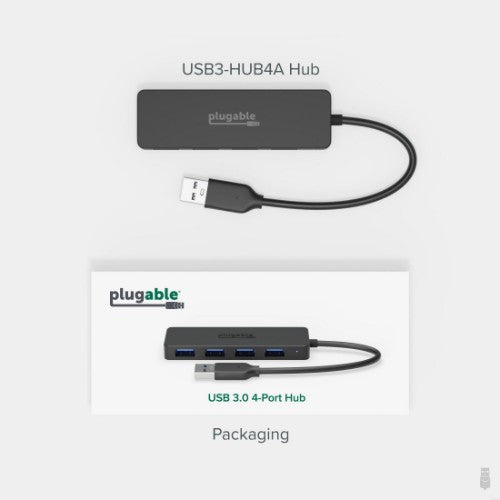 Plugable Technologies USB3-HUB4A interface hub USB 3.2 Gen 1 (3.1 Gen 1) Type-A 5000 Mbit/s Black