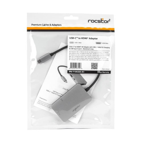 Rocstor Y10A265-A1 notebook dock/port replicator USB 2.0 Type-C Silver