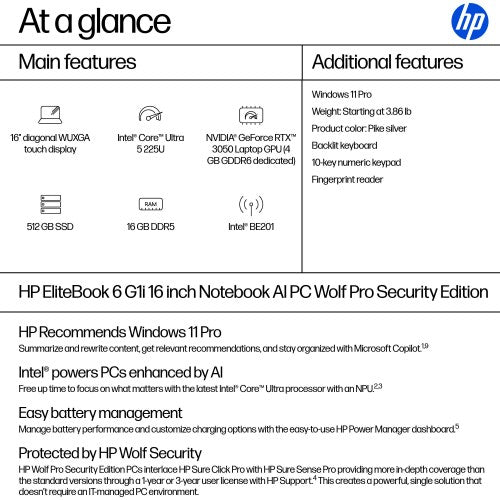 HP EliteBook 6 G1i 16 inch Notebook AI PC Wolf Pro Security Edition Intel Core Ultra 5 16" WUXGA 16 GB DDR5-SDRAM