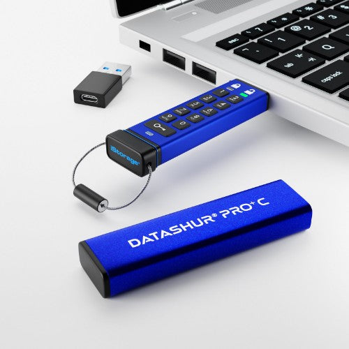 iStorage datAshur PRO+C USB flash drive 256 GB USB Type-C 3.2 Gen 1 (3.1 Gen 1) Blue