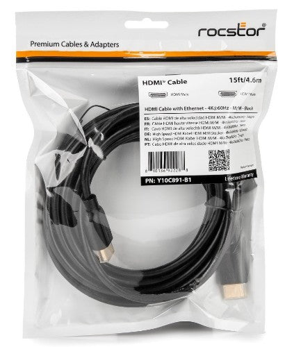 Rocstor Y10C891-B1 HDMI cable 181.1" (4.6 m) HDMI Type A (Standard) Black
