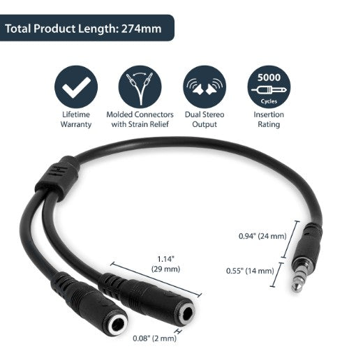 StarTech.com MUY1MFFS audio cable 7.87" (0.2 m) 3.5mm 2x3.5mm Black