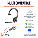 Poly Blackwire 3315 Monaural Microsoft Teams Certified USB-C Headset +3.5mm Plug +USB-C/A Adapter