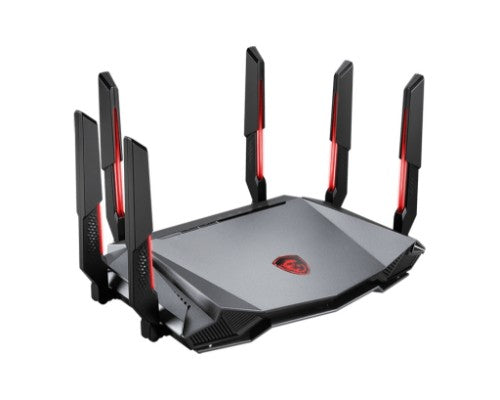 MSI RADIX AXE6600 WIFI 6E TRI-BAND wireless router Gigabit Ethernet Dual-band (2.4 GHz / 5 GHz) Black, Red