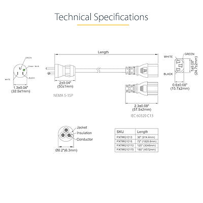 StarTech.com PXTMG10110 power cable Black 118.1" (3 m) NEMA 5-15P C13 coupler
