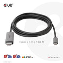 CLUB3D CAC-1587 video cable adapter 118.1" (3 m) USB Gen2 Type-C HDMI Type A (Standard) Black