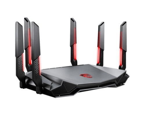 MSI RADIX AXE6600 WIFI 6E TRI-BAND wireless router Gigabit Ethernet Dual-band (2.4 GHz / 5 GHz) Black, Red