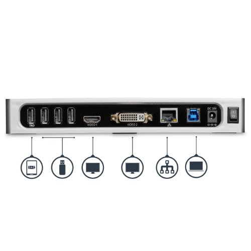 StarTech.com DK30ADD laptop dock/port replicator Wired USB 3.2 Gen 1 (3.1 Gen 1) Type-B Black, Silver