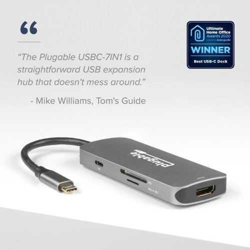 Plugable Technologies USBC-7IN1 laptop dock/port replicator Wired USB 3.2 Gen 1 (3.1 Gen 1) Type-C Black