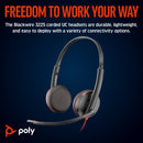 Poly Blackwire 3225 Stereo USB-C Headset +3.5mm Plug +USB-C/A Adapter