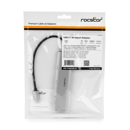 Rocstor Y10A338-S1 interface hub USB Type-C 10000 Mbit/s Black, Silver