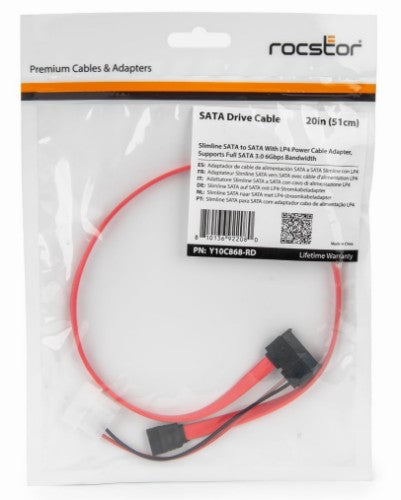 Rocstor Y10C868-RD SATA cable 20.1" (0.51 m) SATA 13-pin SATA 7-pin + Molex (4-pin) Red