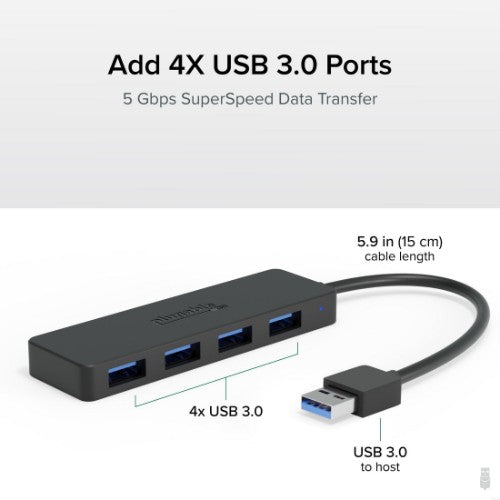 Plugable Technologies USB3-HUB4A interface hub USB 3.2 Gen 1 (3.1 Gen 1) Type-A 5000 Mbit/s Black