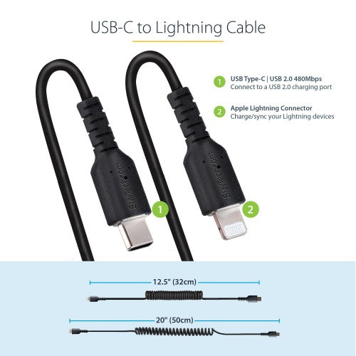 StarTech.com RUSB2CLT50CMBC lightning cable 19.7" (0.5 m) Black