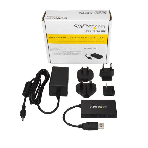 StarTech.com HB30A3A1CSFS interface hub USB 3.2 Gen 1 (3.1 Gen 1) Type-A 5000 Mbit/s Black
