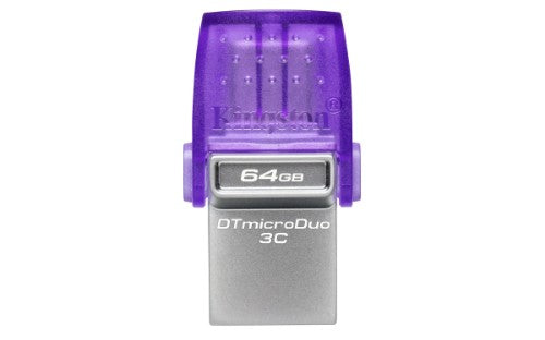 Kingston Technology DataTraveler microDuo 3C USB flash drive 64 GB USB Type-A / USB Type-C 3.2 Gen 1 (3.1 Gen 1) Purple, Stainless steel