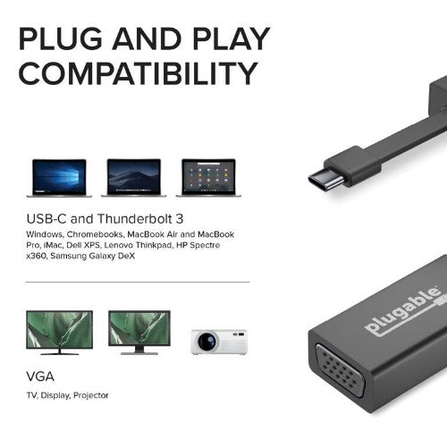 Plugable Technologies USBC-TVGA USB graphics adapter 1920 x 1200 pixels Black