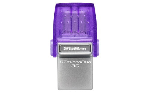 Kingston Technology DataTraveler microDuo 3C USB flash drive 256 GB USB Type-A / USB Type-C 3.2 Gen 1 (3.1 Gen 1) Stainless steel, Purple