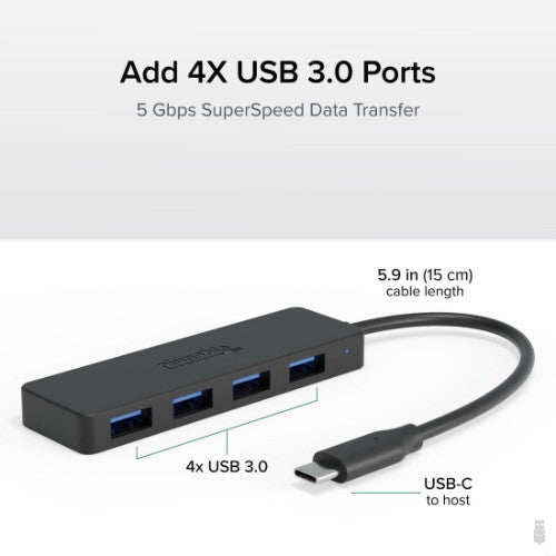 Plugable Technologies USBC-HUB4A interface hub USB 3.2 Gen 1 (3.1 Gen 1) Type-C 5000 Mbit/s Black