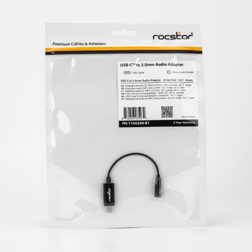 Rocstor Y10A244-B1 mobile phone cable Black USB C 3.5mm