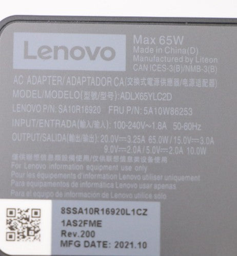 Lenovo 5A10W86253 power adapter/inverter Indoor 65 W Black