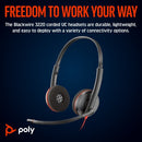 Poly Blackwire 3220 Stereo USB-C Headset +USB-C/A Adapter