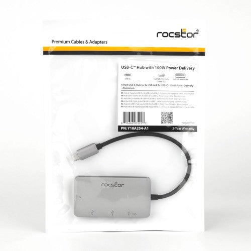 Rocstor Y10A254-A1 interface hub USB 3.2 Gen 1 (3.1 Gen 1) Type-C 5000 Mbit/s Black, Silver
