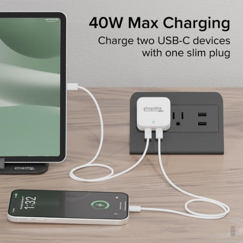 Plugable Technologies PS-40C2W mobile device charger Universal White AC Fast charging Indoor