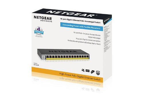NETGEAR GS116PP Unmanaged Gigabit Ethernet (10/100/1000) Power over Ethernet (PoE) Black