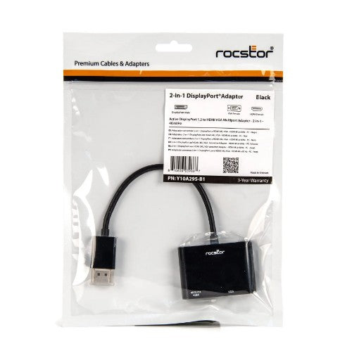 Rocstor Y10A295-B1 video cable adapter DisplayPort HDMI + VGA (D-Sub) Black