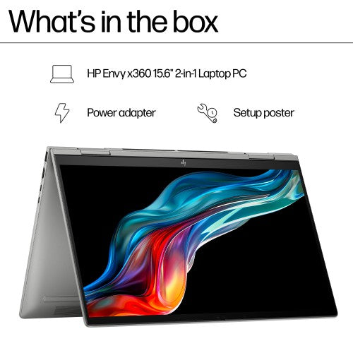 HP ENVY x360 15-fe1073cl Intel Core Ultra 7 155U Laptop 15.6" Touchscreen Full HD 32 GB LPDDR5-SDRAM 1 TB SSD Wi-Fi 6E (802.11ax) Windows 11 Home Silver