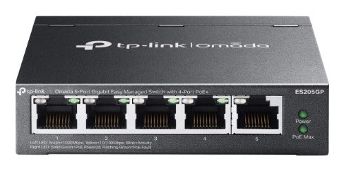 TP-Link Omada ES205G Managed Gigabit Ethernet (10/100/1000) Power over Ethernet (PoE) Black