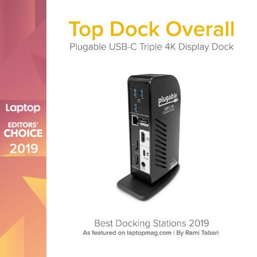 Plugable Technologies UD-ULTC4K laptop dock/port replicator Docking USB 3.2 Gen 1 (3.1 Gen 1) Type-C Black
