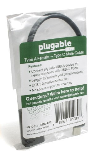 Plugable Technologies USBC-AF3 USB cable USB 3.2 Gen 1 (3.1 Gen 1) 7.87" (0.2 m) USB A Black