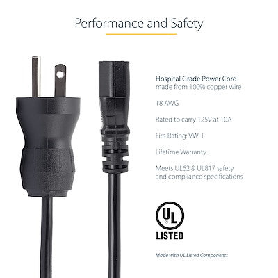 StarTech.com PXTMG10110 power cable Black 118.1" (3 m) NEMA 5-15P C13 coupler